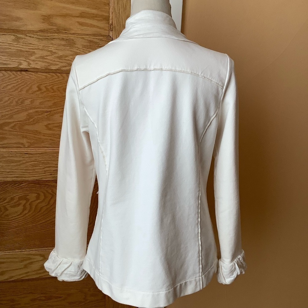 NEON BUDDHA Cream French Terry Ruffle Cardigan Button Jacket Size S - Picture 4 of 15